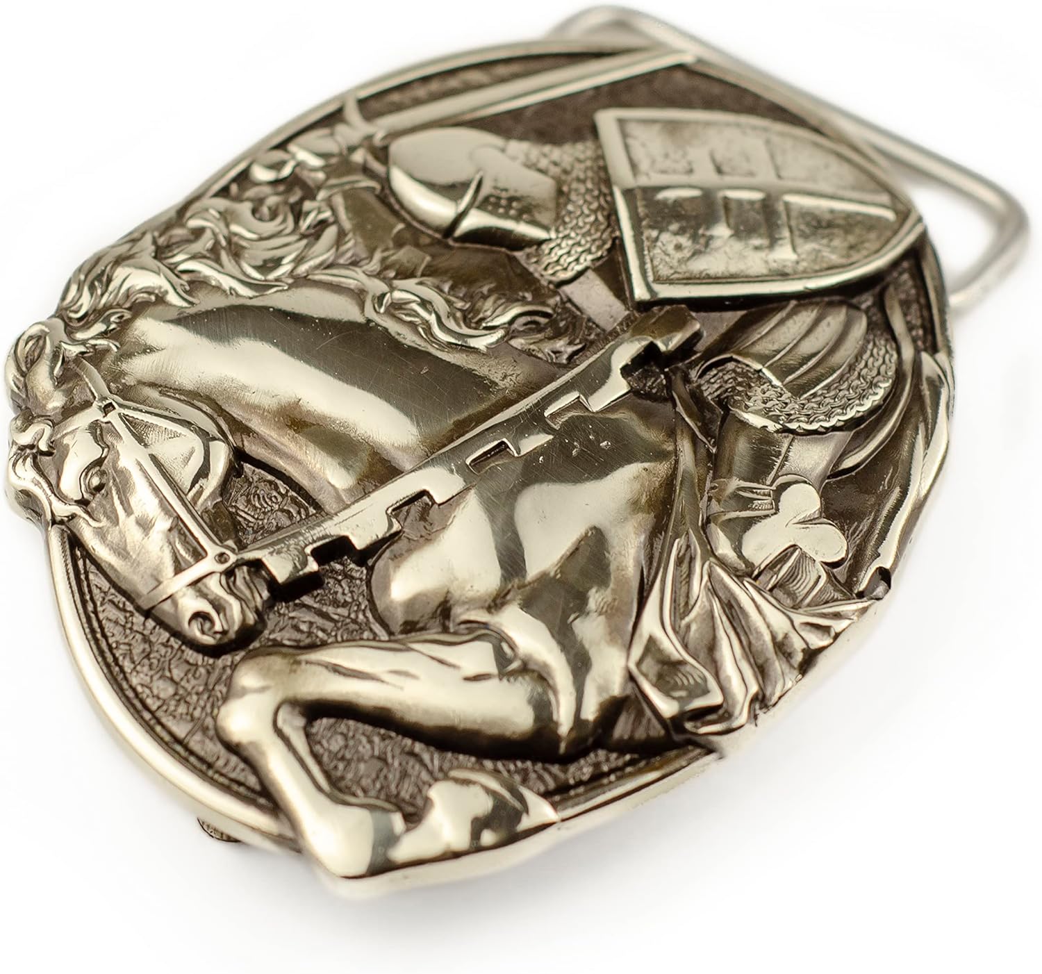 Fighting Knight german silver Belt buckle, Medieval military solid belt buckle with an attacking knight, Crusader Medieval Christian knight