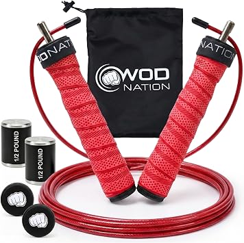 WOD Nation Weight Jump Rope for Men & Women, 1LB Adjustable Heavy Speed Rope with Removable Handle Weights, Dual Cables for Cross Training, Cardio, Home Workouts Adult Fitness Jump Rope
