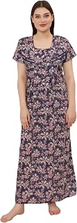 GLAMORAS Bizzy Lizzy Cotton Nighty Gown with Side Pocket for Women | Regular, Digital Printed & Full Length Maxi Night Gow... Price In India