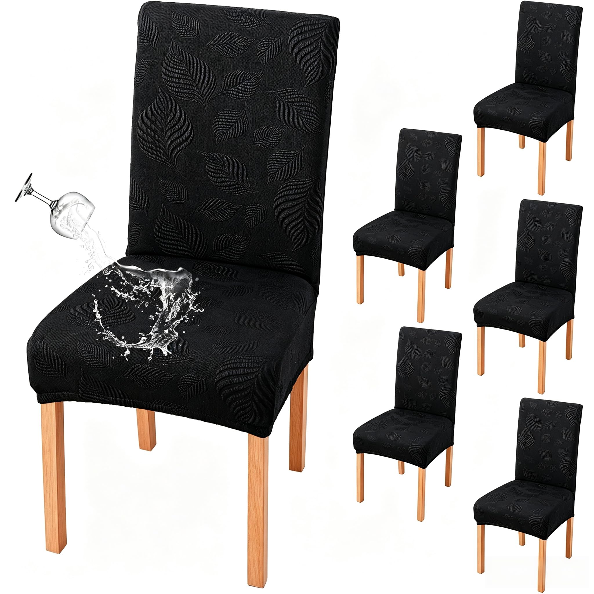 Genina Waterproof Dining Chair Cover Set of 6,Kitchen Chair Cover,Black