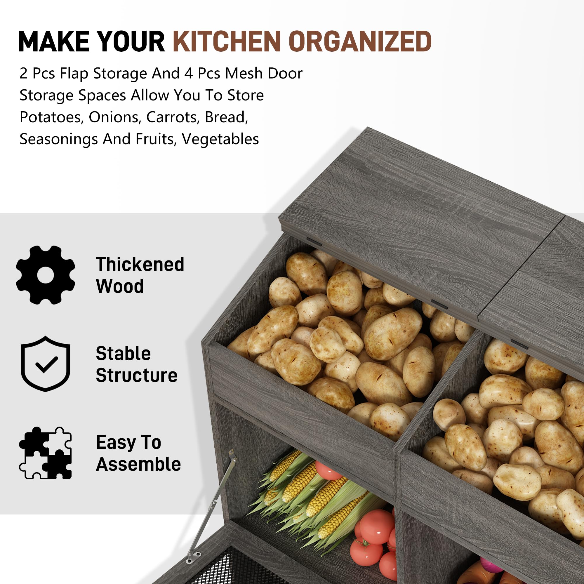 Amazon｜大型木製野菜容器 ジャガイモ、パン、タマネギ用 6つの大きな