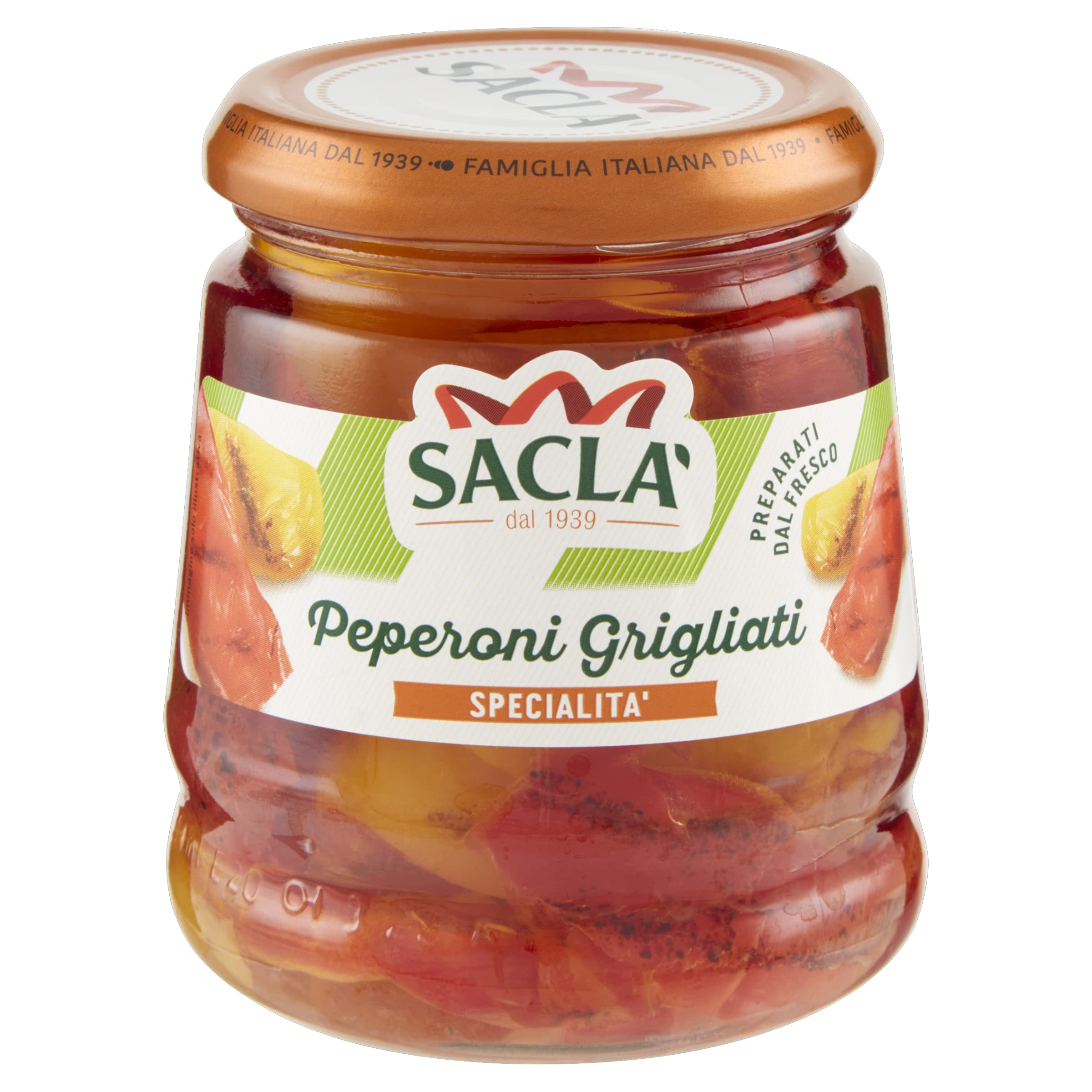 Saclà, Sottoli Grigliati, Peperoni Grigliati, Ideali per Antipasti, Contorni e per le Tue Preparazioni, Vaso Vetro, 290g, Confezione da 12 Pezzi