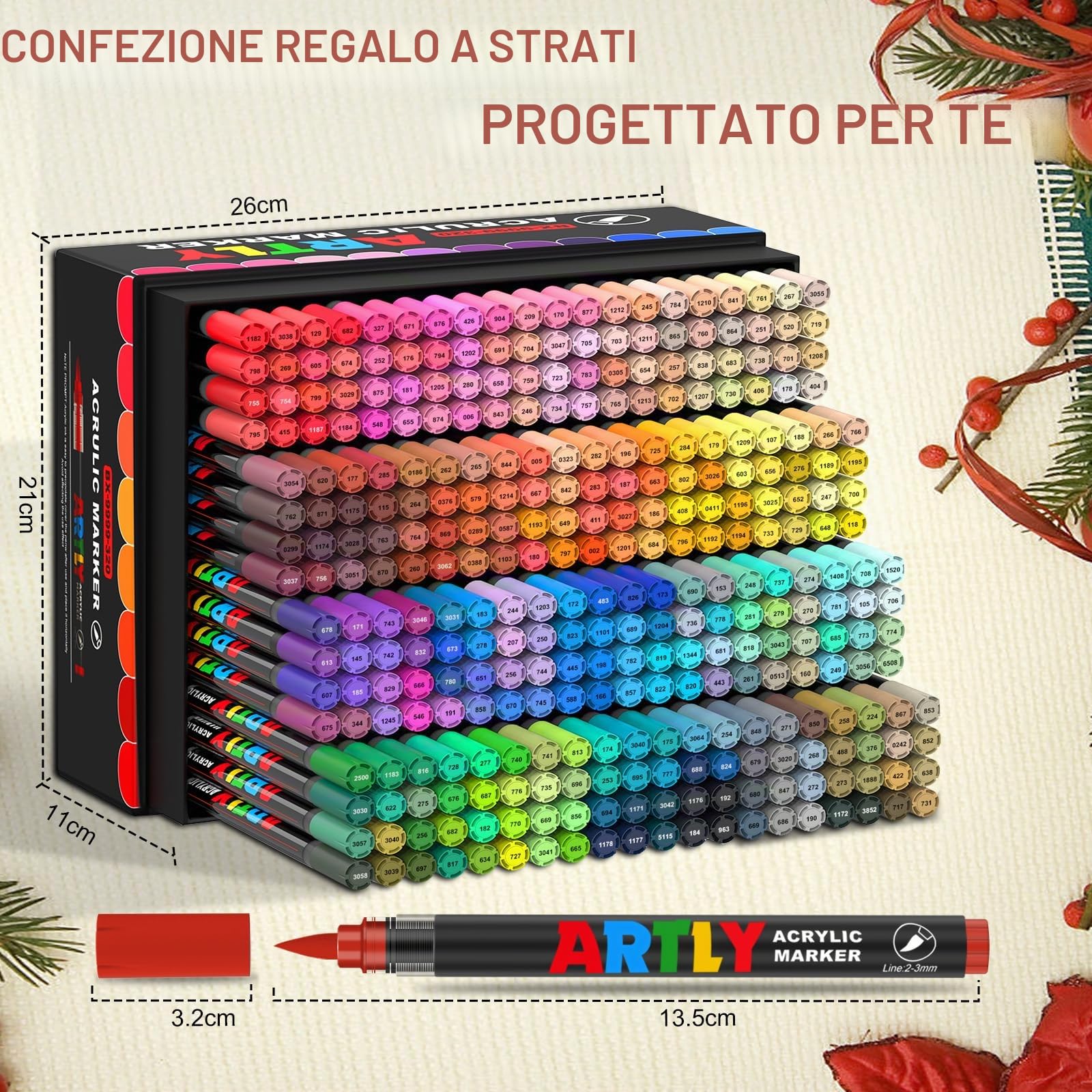 Efimeso 320 Colori Set di Acrilici Pennarelli, Acrylic Marker a base d'acqua, Colori Acrilici Professionali per la Pittura Rupestre, Tessuto, Ceramica, Legno, Tela