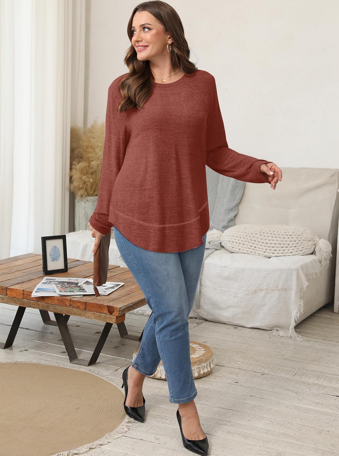 Sampeel Long Sleeve Shirts for Women Tunic Tops Loose Fit Dressy Crew Neck Pullover Basic Sweaters for Women 2025 - Image 3