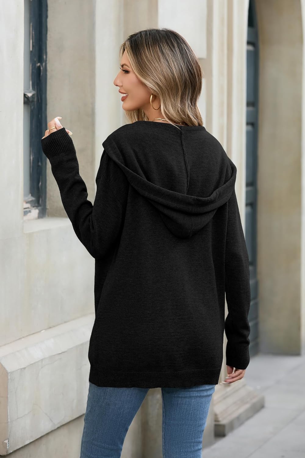 TASAMO Women's Button Down Hoodie Cardigan Sweaters Long Sleeve Fall Fashion Open Front Knit 2025 Winter Outerwear Coats - Image 3