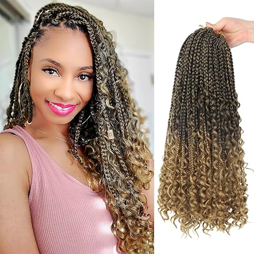 Vista 212 de Goddess Box Braids Crochet Hair With Curly Ends 18 Inch Bohomian Box Braids Crochet Braids 8 Packs 3X Crochet Braids Synthetic Braiding Hair 1B-4-30