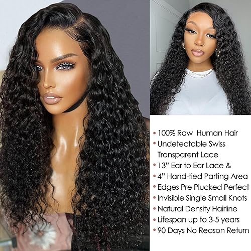 Miniatura 4 de Brennas Pelucas de cabello humano rizado con encaje frontal para mujer, sin pegamento, con ondas profundas, pelucas de cabello humano prearrancado