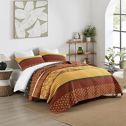 Miniatura 10 de SahSahCasa Juego de edredón de 100 % algodón tamaño King, vintage, elegante, floral, reversible, bohemio, acolchado, ligero, bohemio, para cama