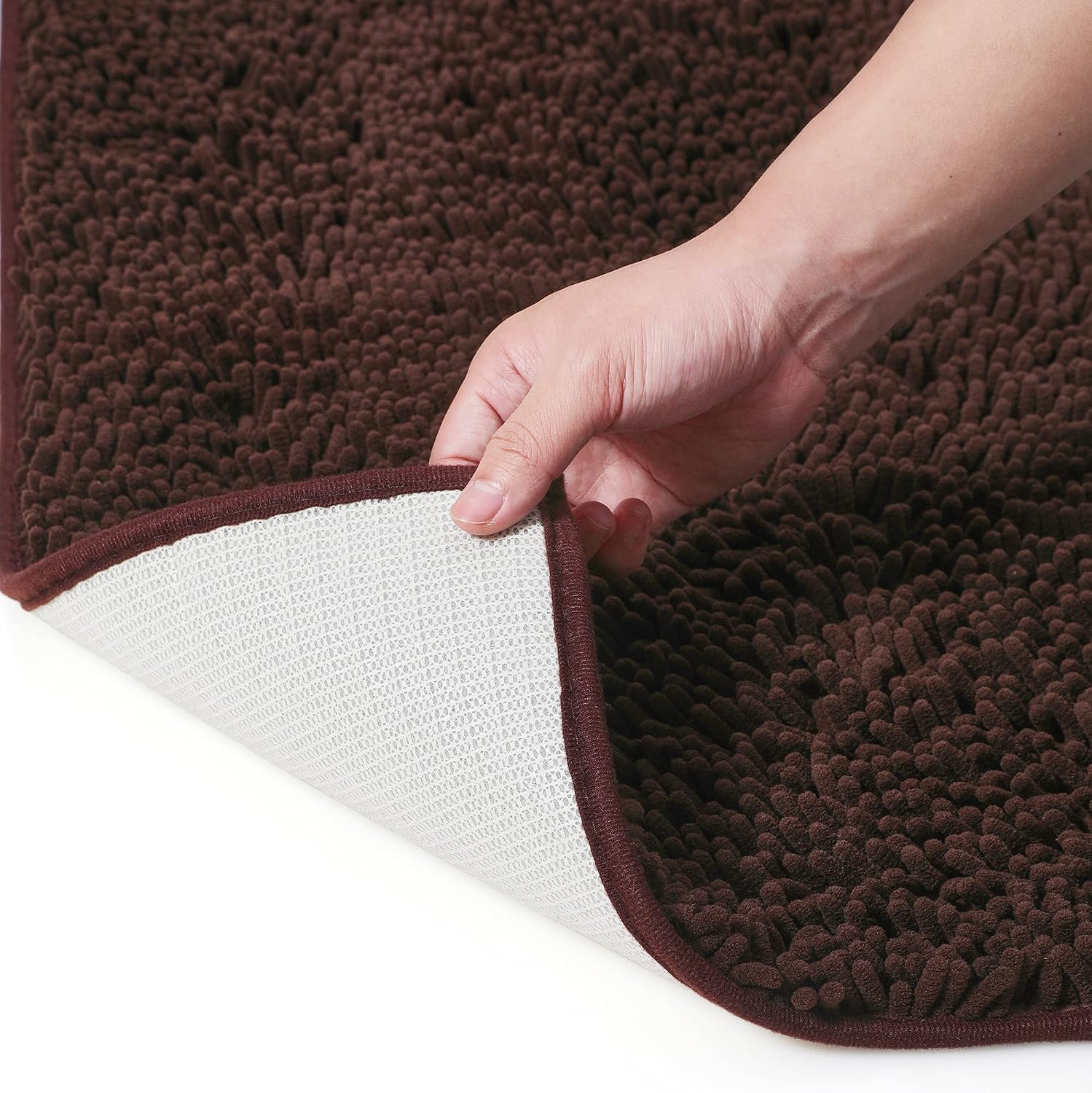 STARHOO Bathroom Rugs Non Slip 17 x 24 Bath Mats for Bathroom Floor Absorbant Chenille Bath Rugs Machine Washable Small Size Brown