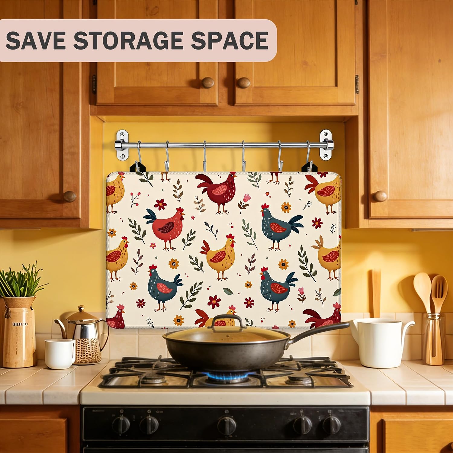 Colorful Flower Chickens Stove Top Cover for Electric Stove 28x20 Inch Silicone Stove Topper & Protector, Decorative Kitchen Mat for Electric/Glass Stove Top thumbnail