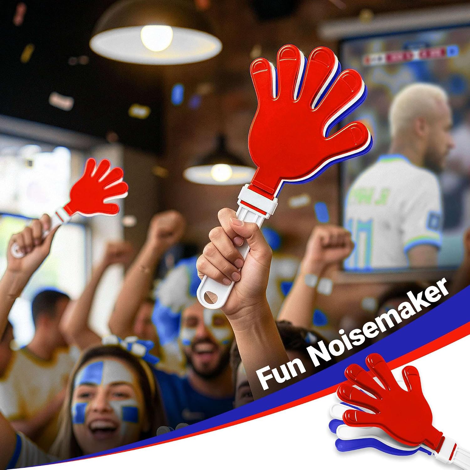 G128 France Soccer Fan Kit 6 PCS, Game Day Supporter Set with Wearable Flag, Koozie, Clapper, Squishy Ball, Drawstring Bag & Face Paint, Soccer Fan Gear, Tailgate & Watch Party Accessories