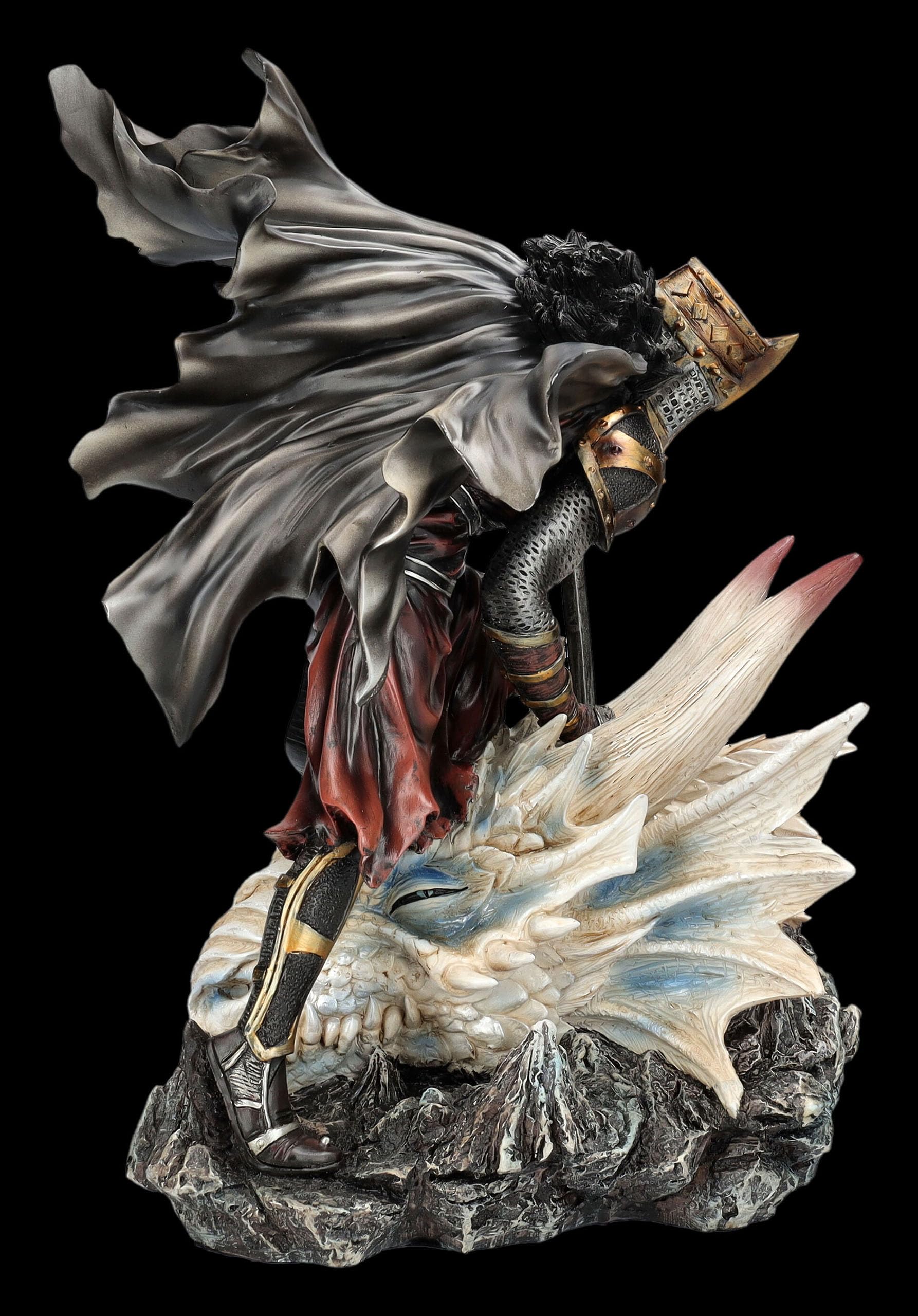 Figuren Shop GmbH Kreuzritter Figur – St. Georgs Letztes Opfer – handbemalte Fantasy-Deko (34 cm) – Tales of Aurelion Collection – Geschenkidee für Drachen & Fantasy-Fans