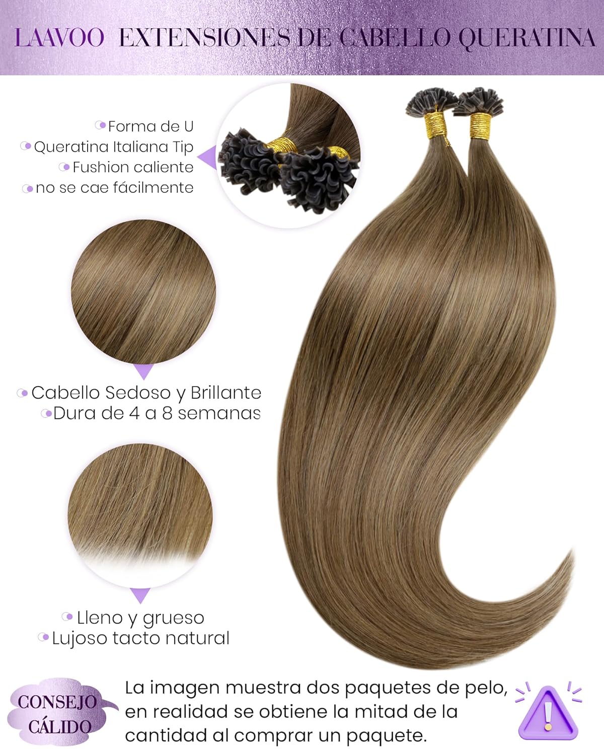 LaaVoo U tip Hair Extensions Human Hair Ombre Brown to Light Brown Mix Golden Brown K Tip Extensions Human Hair Ombre Straight UTip Hair Extensions Real Human Hair Nail Tip 18 Inch 50g/s