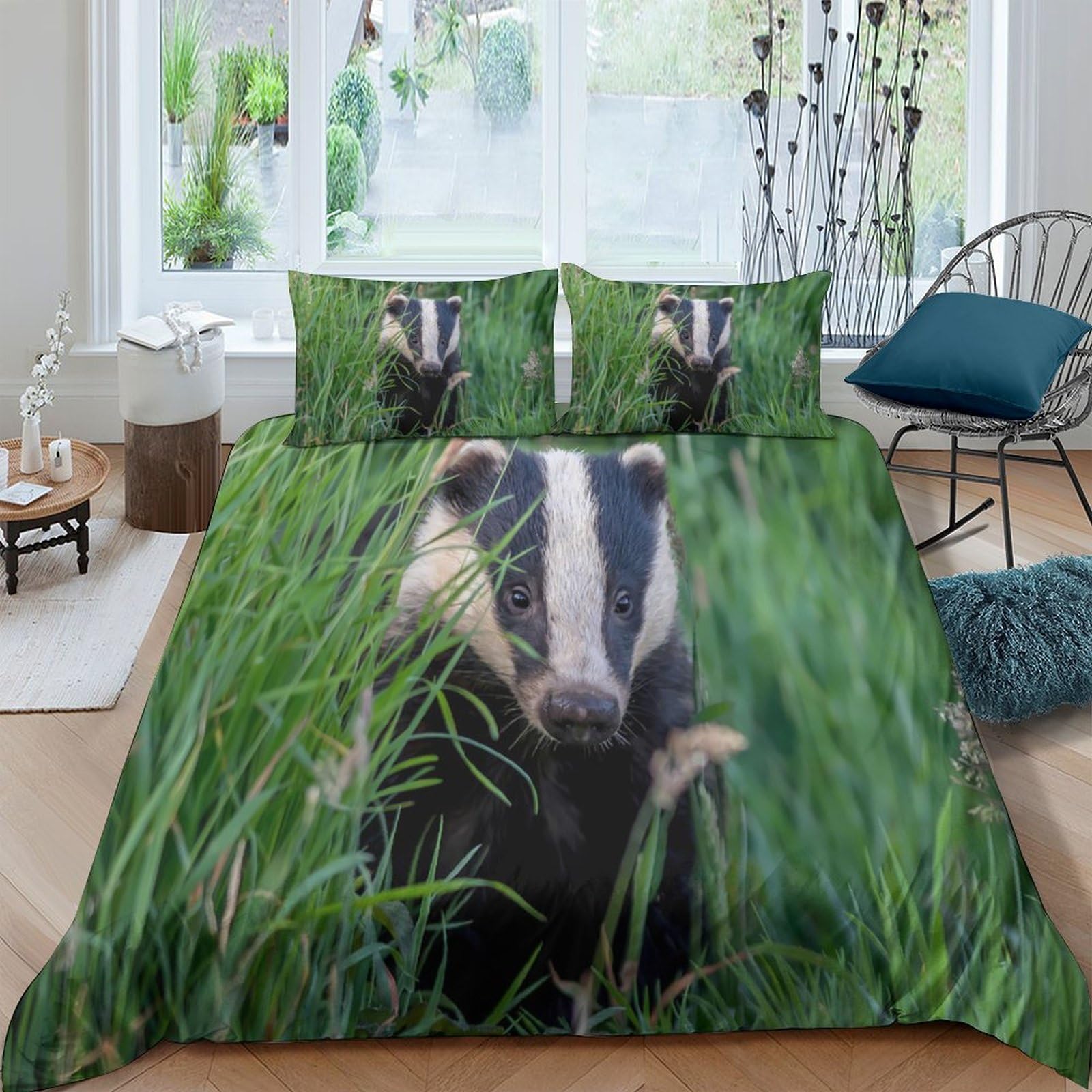 Ctjqhvkz Style-6 3D Printed Badger Grassland Fitted Sheet Microfiber Soft Bed Cover For Bedroom Guest Room Mattress Protection Decor Single（135X200cm）