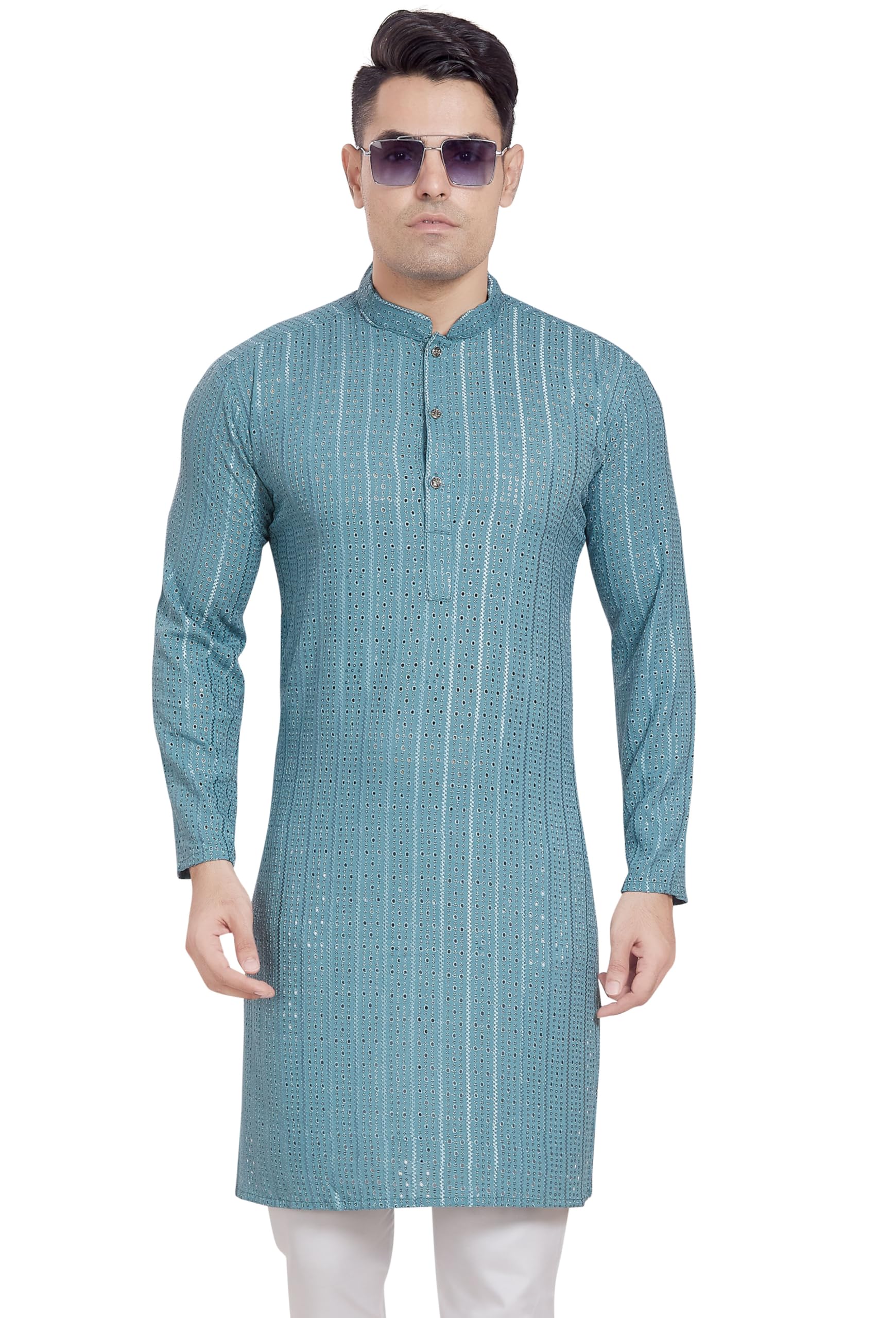 Divisive Men's Embroidered Cotton Blend Only Slim Fit Kurta (Dkrt379_Xxxl_Sky Blue)