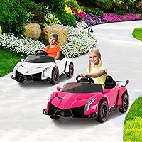 Vista 35 de HONEY JOY Lamborghini - Vehículo eléctrico con licencia de 12 V para niños, 3 velocidades, puerta que se abre, bocina, música, palanca de control