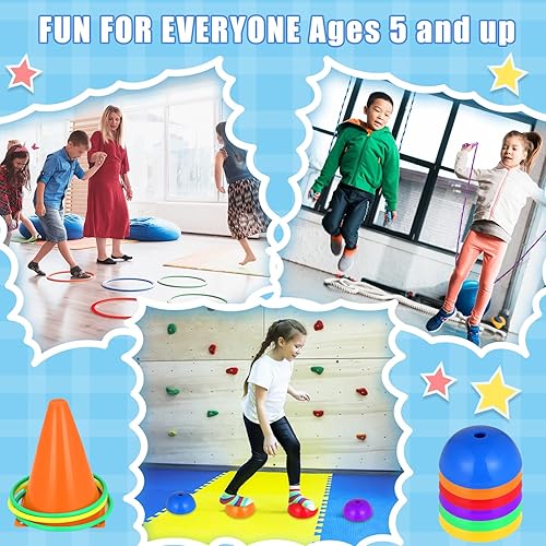 Miniatura 5 de Ceenna Juego de 57 piezas de carrera de obstáculos para niños, carnaval al aire libre, juego combinado con bolsas de frijoles, conos de plástico,