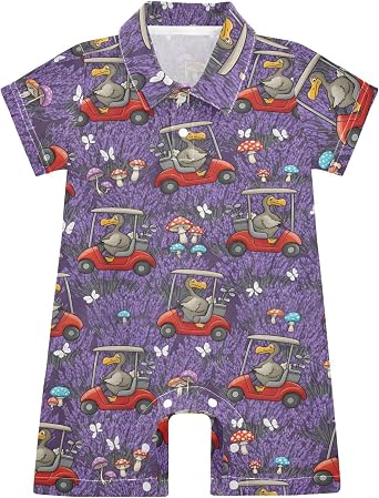 Baby Boy Girls Romper Short Sleeve Duck Dodo Bird Cart Lavender Bodysuit Newborn One-Piece Outfits 3-24M,