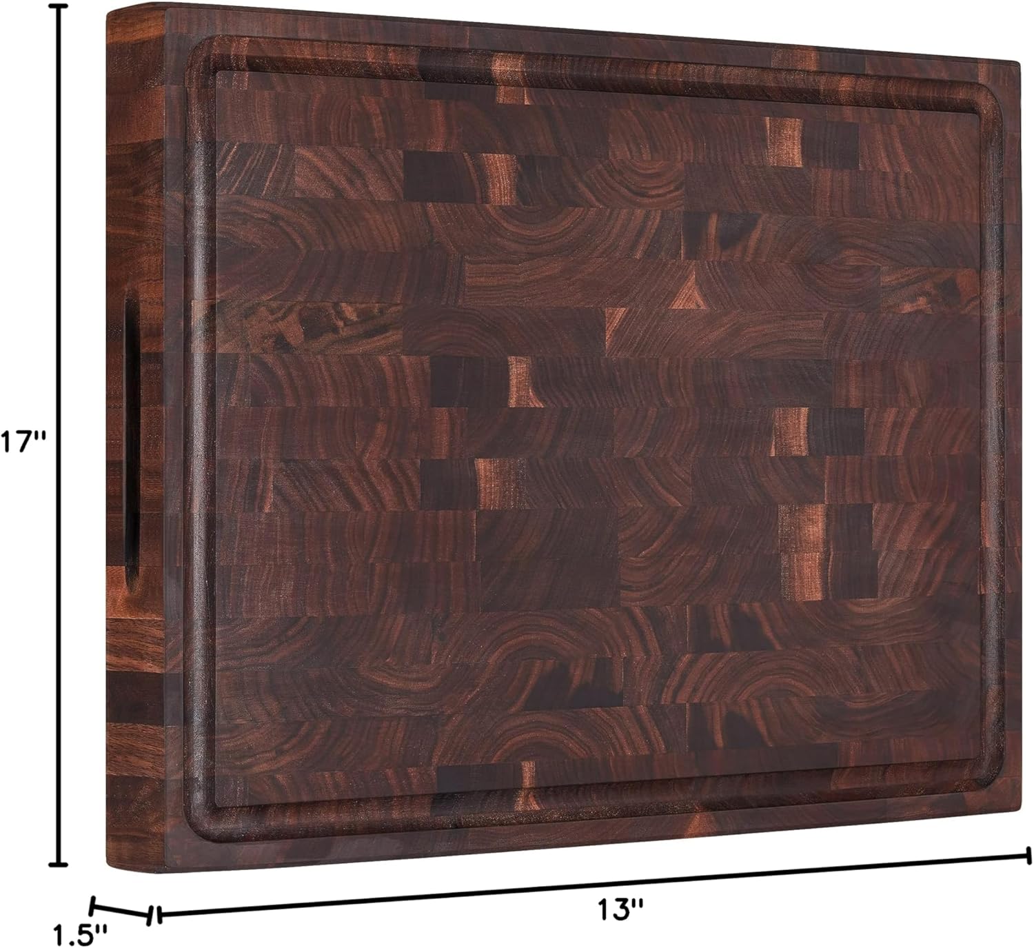 AZRHOM Large End Grain Walnut Wood Cutting Board 17x13x1.5 in Thick Butcher Block for Kitchen with Non-slip Mats Juice Groove & Handles (Gift Box) - Image 9