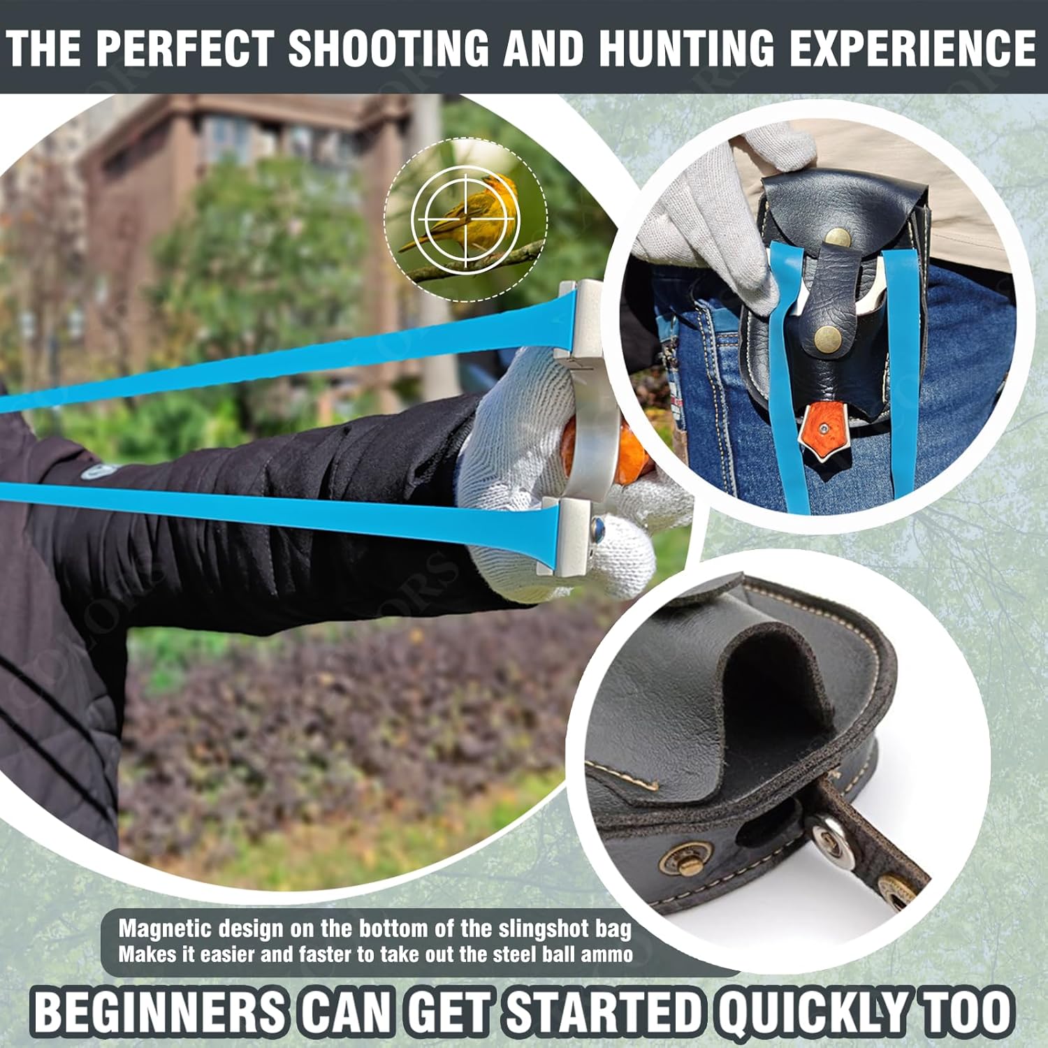Adult Slingshot Kit, Professional Zinc Alloy Hunting Slingshot with Wood Grain Handle, 3 Premium Bands, 100 Steel Ammo Balls, Tactical Leather Pouch, Carry Bag, 2 Silicone Targets