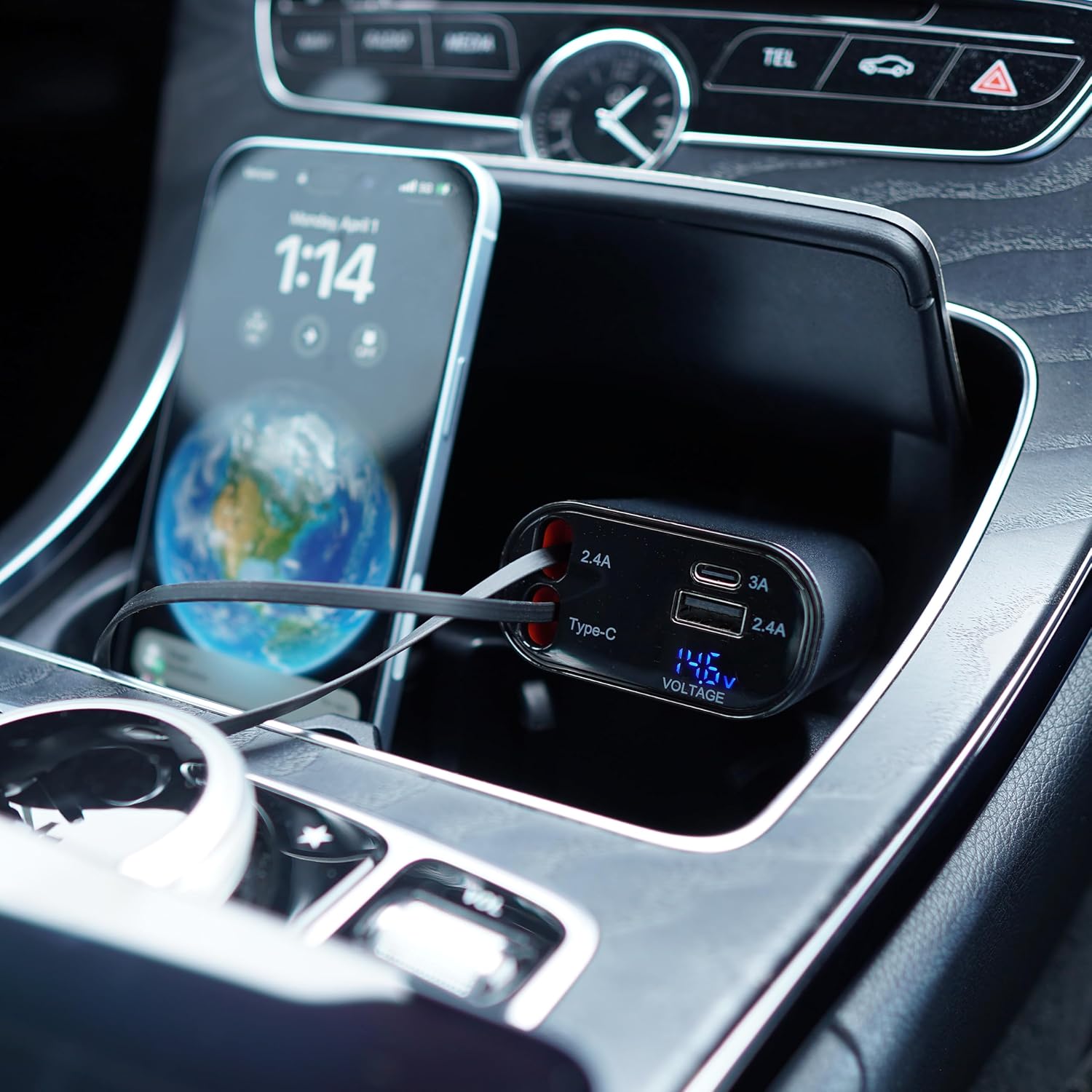 Retractable Car Charger | 4 in 1 Fast Car Phone Charger 120W | Retractable Cables and USB Car Charger | Compatible with iPhone 15/14/13/12/11, Galaxy, Pixel | Car Accessories | iPhone Car Charger