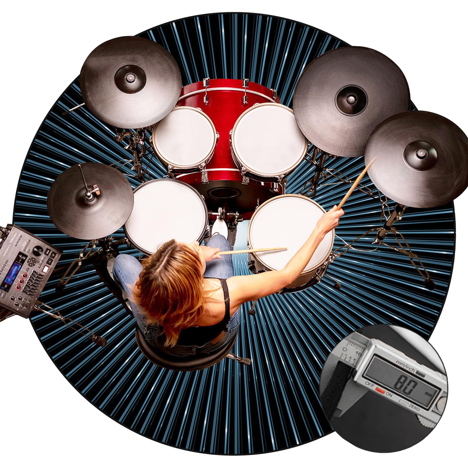 Schlagzeug Teppich Rund Schlagzeugteppich Schallschutz Akustik Teppich Schallschutzmatte Drum Rug Drum Matte Trommelteppich rutschfeste Trommel Teppiche für Bass Drum Snare Jazz Drumteppich 120 cm
