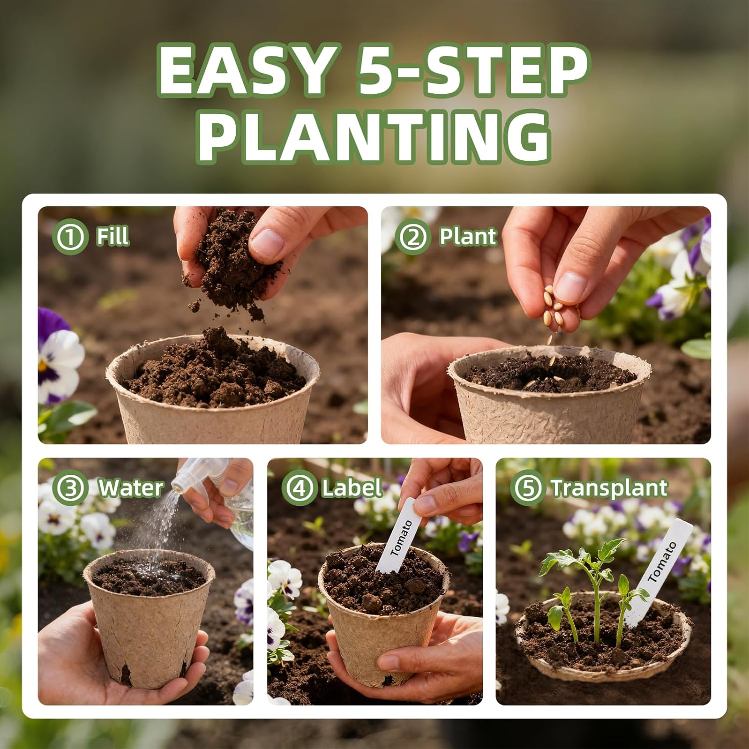 CLEANGOR 70Pcs Biodegradable 4” Peat Pots with 70Pcs Plant Labels, Biodegradable Seed Starter Pots with Drainage Holes, Nursery Pots for Seedlings, Herbs, Vegetables, Flowers, Gardening Kit