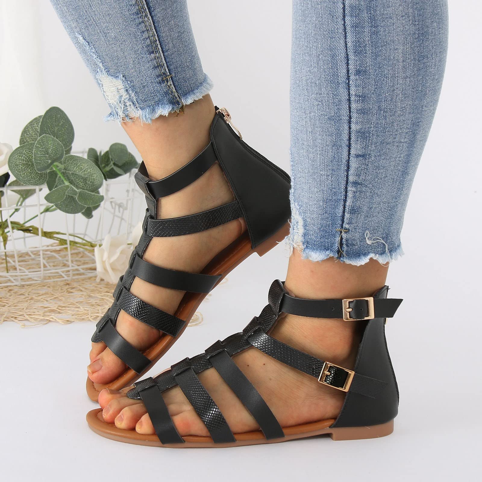 Sandali Donna Trekking Estive Eleganti Cerimonia Sandali estivi Lady Sandals Roman Stile bohémien Toe Folk Retro Casual Donna Estive Eleganti Cuoio Bassi