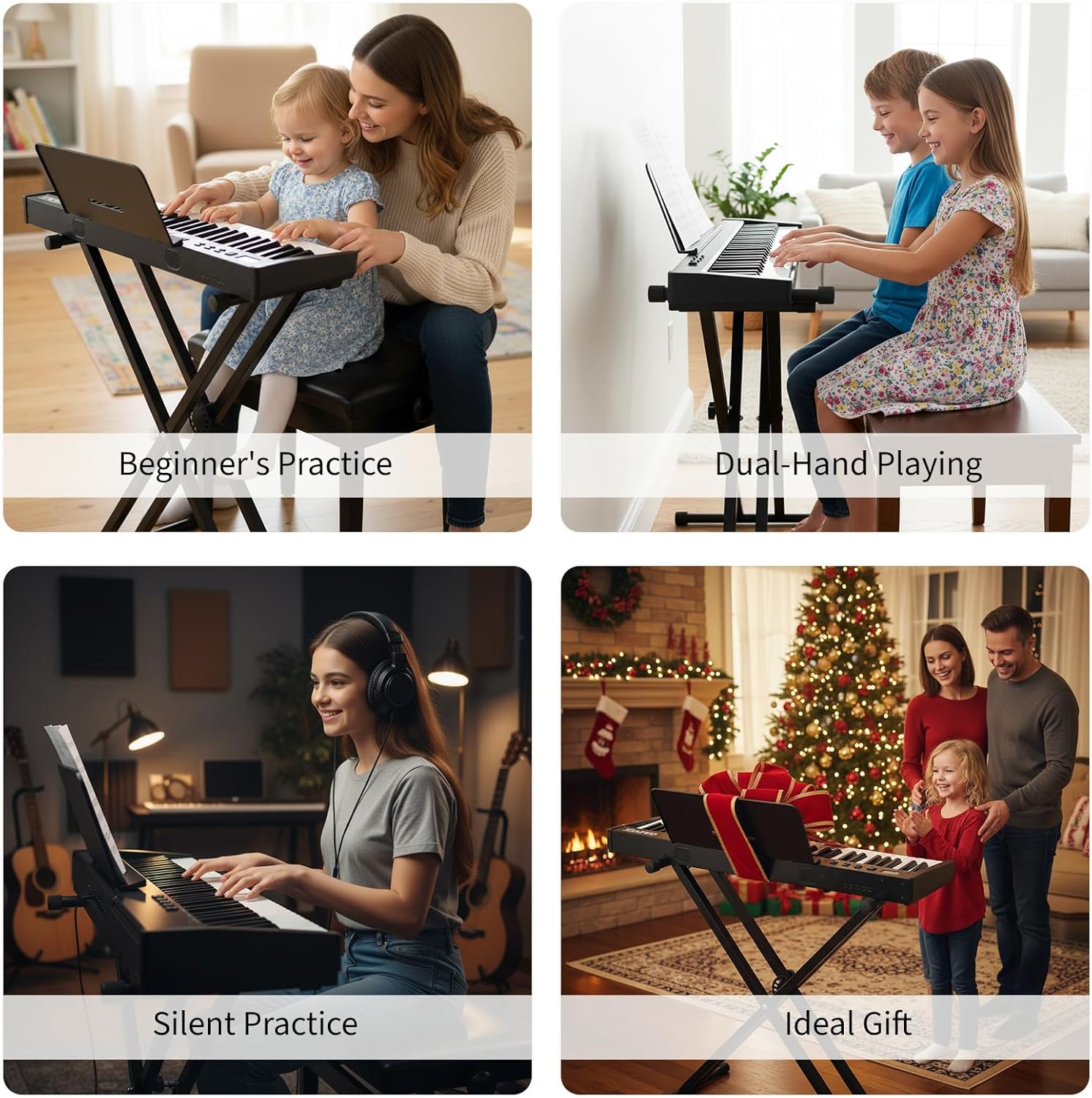 61 Keys Electric Keyboard Piano, Portable Semi-Weighted Electronic Keyboards with Sheet Music Stand & Power Adapter, Musical Instruments for Beginners and Professionals - Image 6