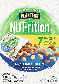 Planters Nut-rition Wholesome Nut Mix: Cashews, Almonds & Macadamias - 7.5oz Box, 7 Individual Pouches, No Artificial Flavors, Kosher