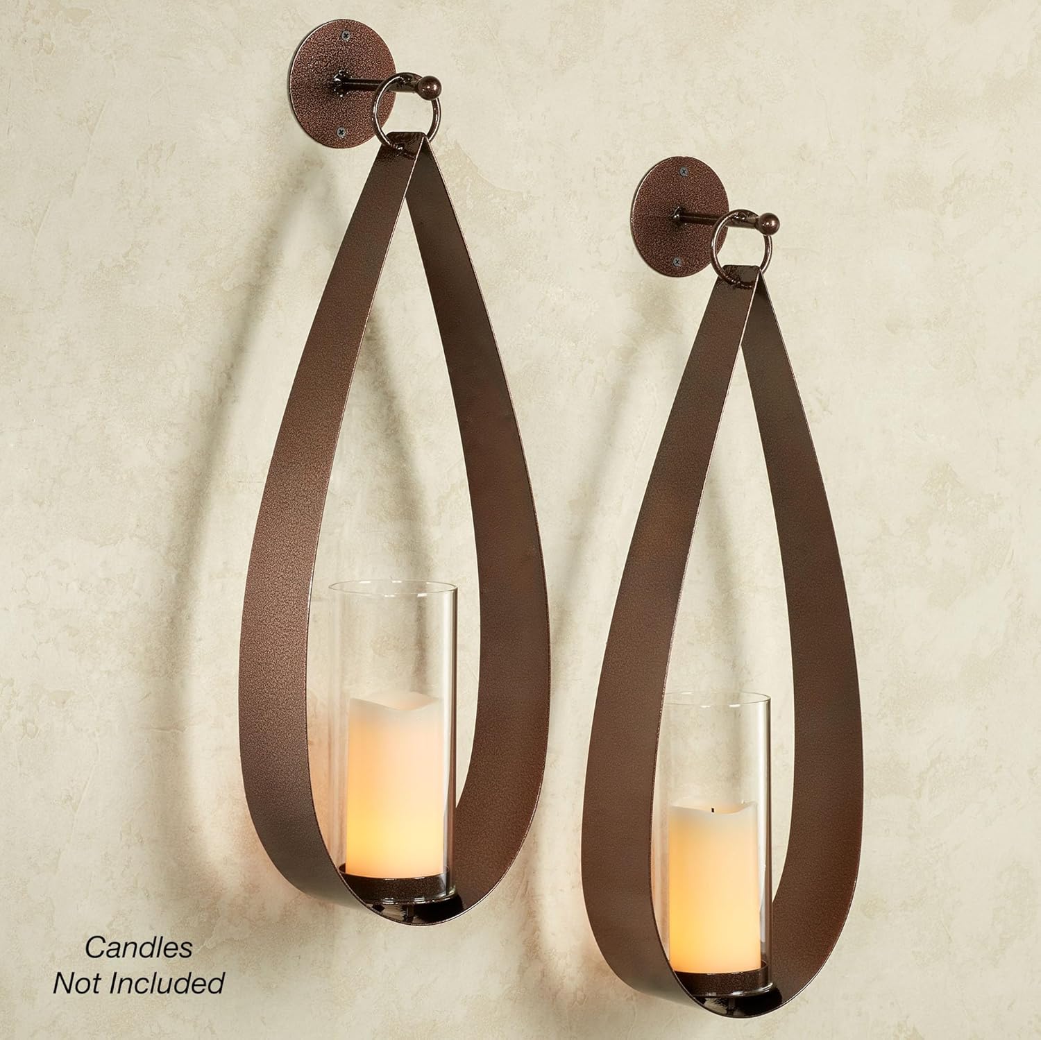 Pharos Wall Sconces | Antique Copper | Metal Sconce Set with Hurricane Style Glass Holders for Candles