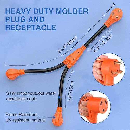 Miniatura 143 de Nilight - 50033R Adaptador de enchufe RV de 18 pulgadas, 50 amperios a 30 amperios, adaptador eléctrico de Dogbone de alta resistencia con mango 115G