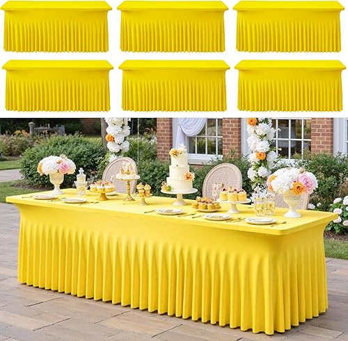 Vista 80 de Paquete de 2 manteles de elastano negro para mesas rectangulares de 6 pies, sin arrugas, elásticos, ajustables, falda de mesa elegante de 6 pies