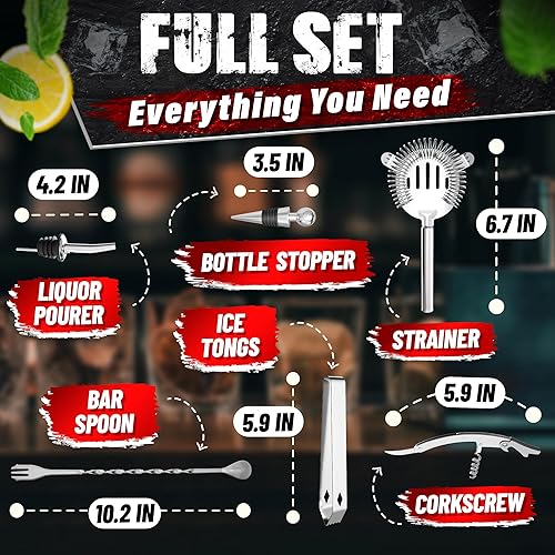 Miniatura 3 de Kit de barman 10 en 1 con soporte, juego de bar de acero inoxidable con todas las herramientas esenciales, resistente a la corrosión, diseño