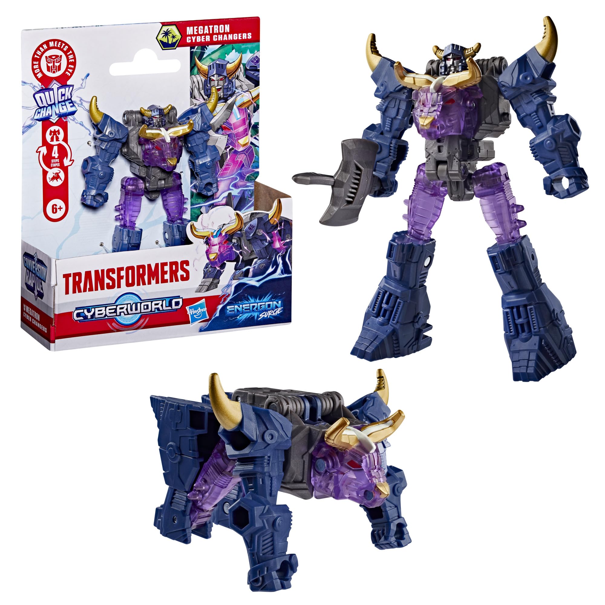 Megatron z serii Cyber Changers Energon Surge z serialu "Transformers CYBERWORLD", 10-centymetrowa figurka, szybkie przekształcanie w tryb bestii, zabawkowe roboty dla dzieci w wieku od 6 lat