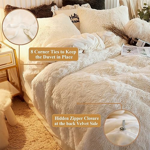 Miniatura 6 de XeGe - Funda de edredón afelpada y lanuda, ropa de cama de terciopelo de cristal ultrasuave (1 funda de edredón de pelo sintético), funda de edredón