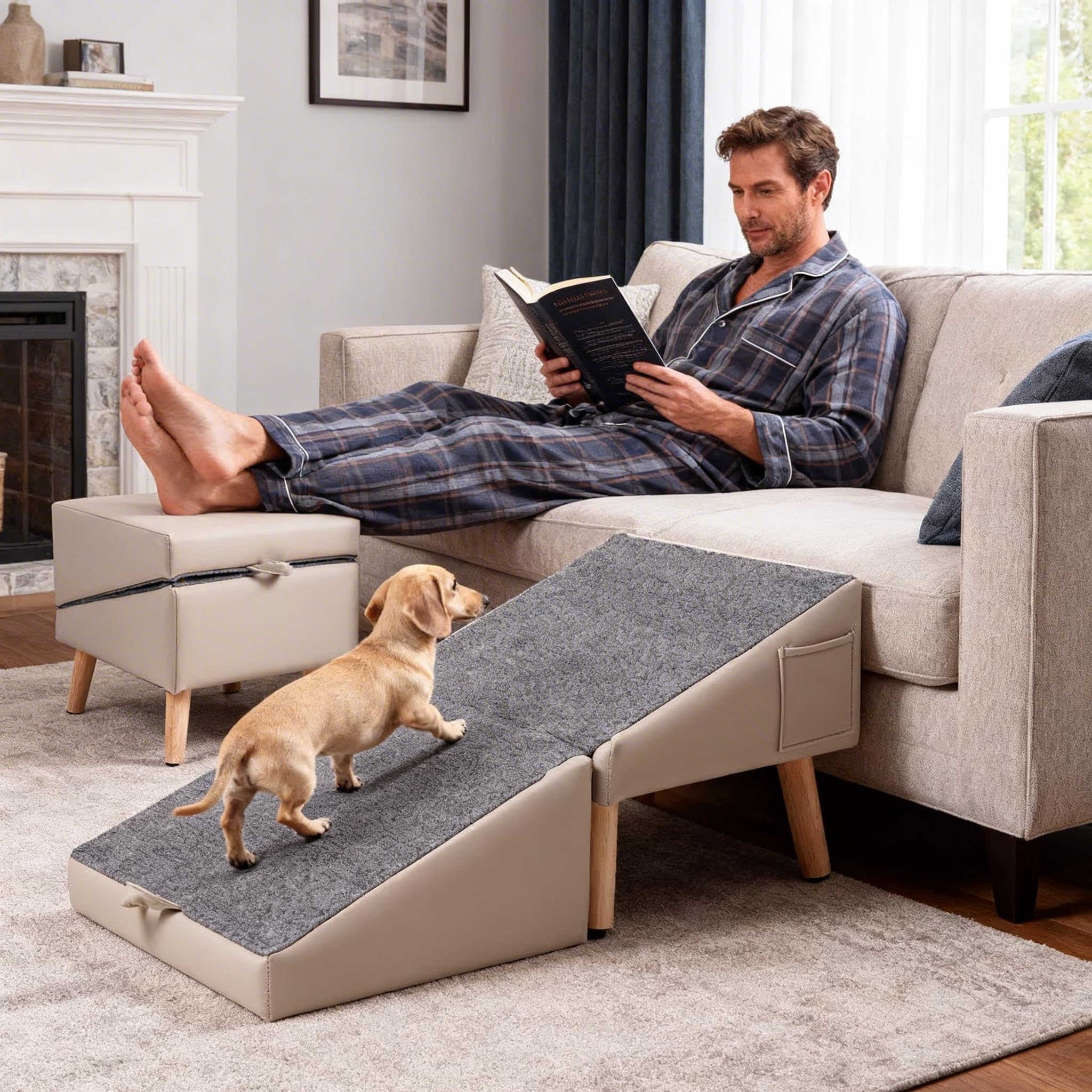 2 en 1 Rampa para Perros para Sofá y Cama, 40cm, Inclinación Suave 23° | Escalera Plegable para Perros Pequeños, Medianos y Gatos, Rampa Antideslizante Estable, para Mascotas Mayores o Lesionadas