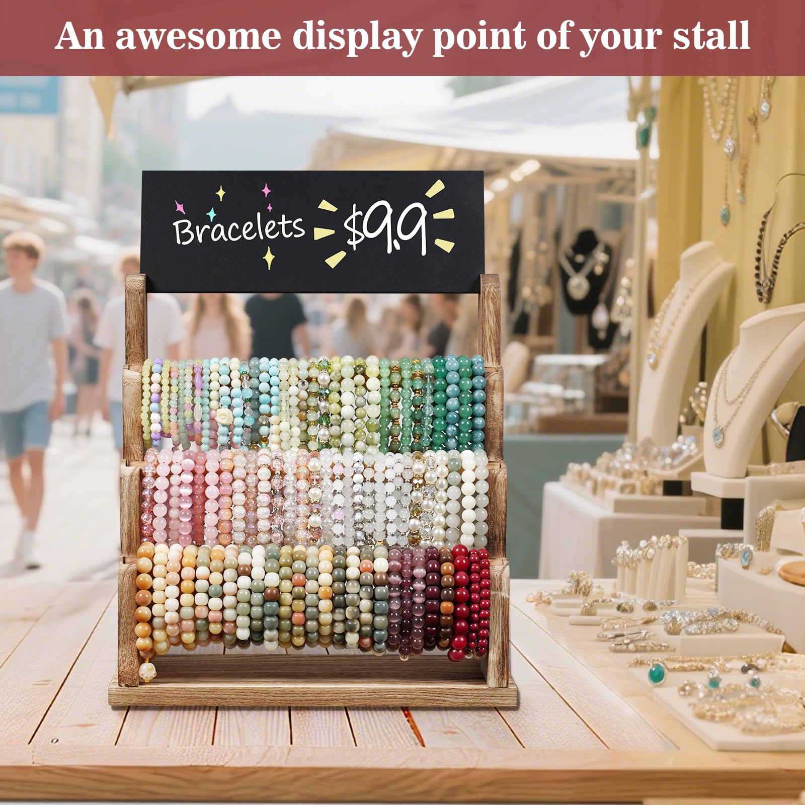 Portabracciali 3 livelli Bracciali per orologi neri Portagioie in velluto Organizzatore elastico Espositore per orologi Espositore per gioielli Supporto per mostrare orologi Bracciali e braccialetti
