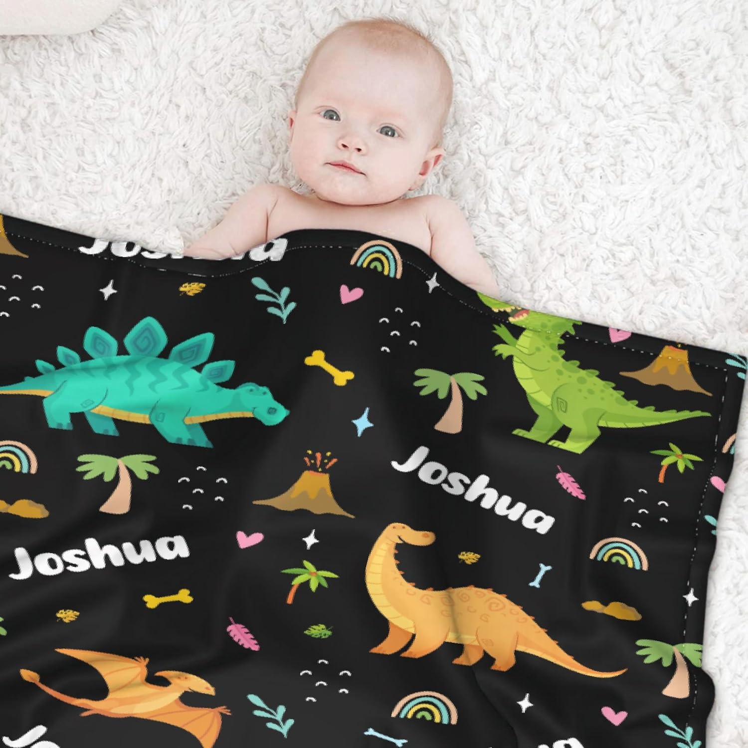 Personalized Dinosaur Blanket with Name for Kids Baby, Custom Name Dino Blanket for Boys Girls, Soft Cozy Dino Toddler Blanket, Customized Gift for Birthday Christmas Baby Shower Newborn Gift(50"x60")