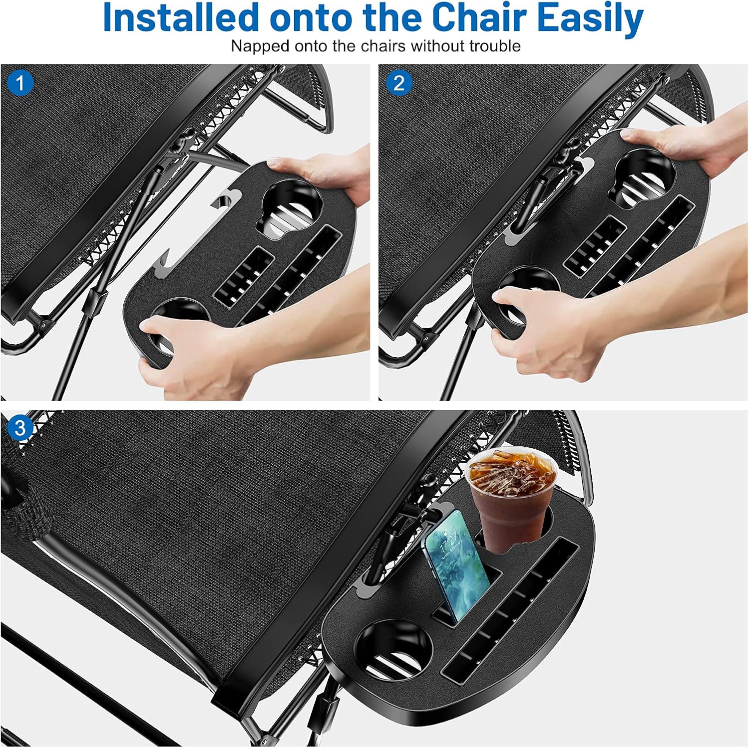 Keten Zero Gravity Chair Tray, Upgraded Version Cup Holder for Zero Gravity Chair Large Utility Clip On Chair Table/Tray for Carrying iPhone 7Plus/ iPad/Water Cups/Books (Black)