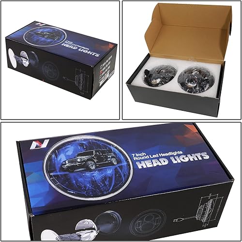 Miniatura 7 de NUVISION LIGHTING Faros de proyector LED de 7 pulgadas con haz alto y bajo, compatibles con Wrangler JK, TJ, LJ, CJ de 97-17  Wrangler JK de 18 con