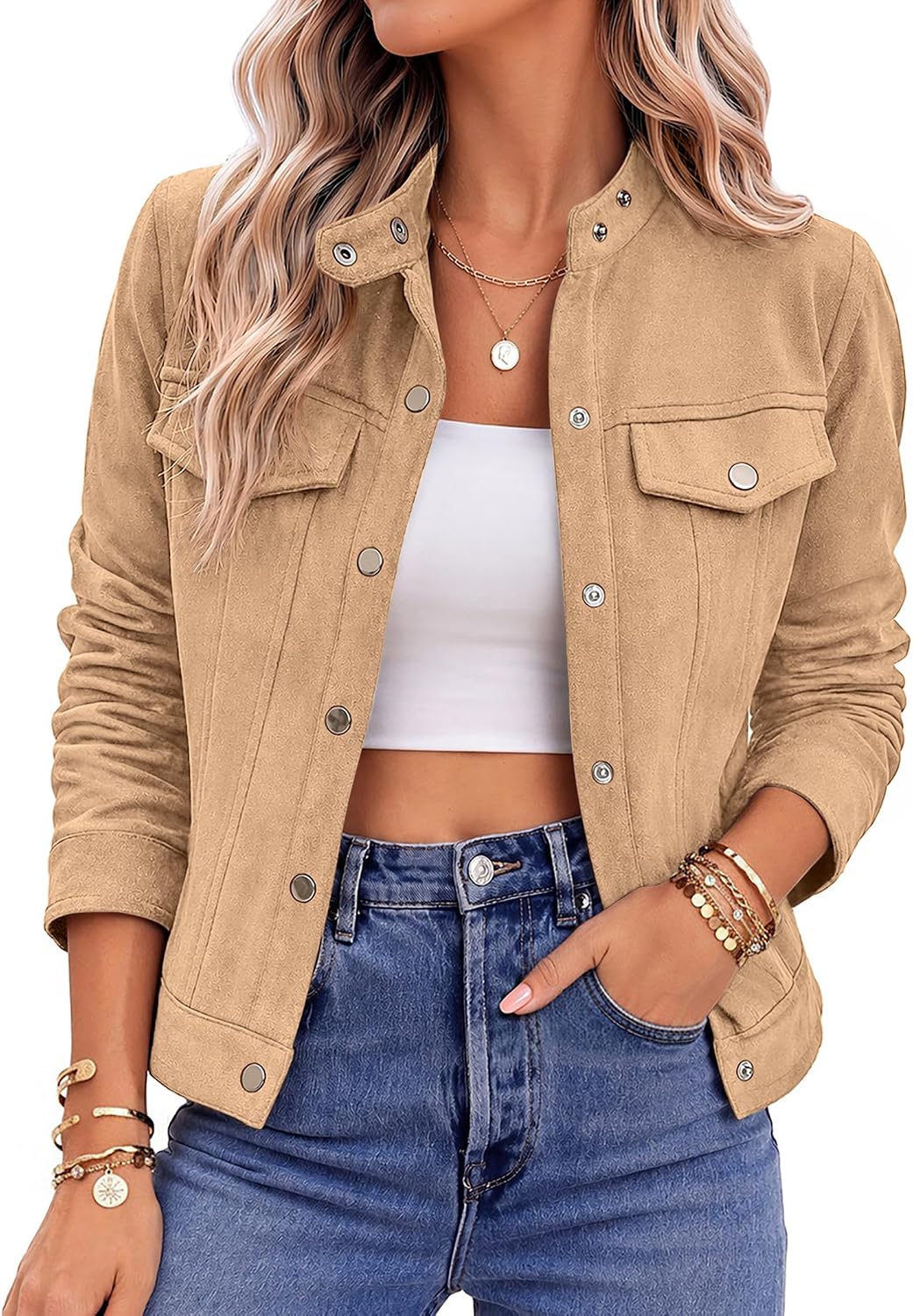 Zeagoo Faux Suede Cropped Jackets for Women Trendy Fall Shackets Coats