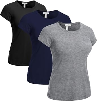 Emmalise Womens Classic Short Sleeve Crewneck 3 Pack Tshirts