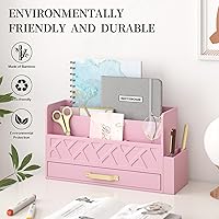 Vista 5 de Wisuse Bamboo Desk Mail Organizer with Drawer,Wooden File Bill Sorter Storage Box for Desktop, Letter Countertop Holder for Home,Office,School