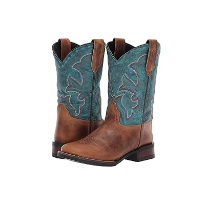 Roper Kids Ezrah (Toddler/Little Kid) Cowboy Boots Tan Leather Vamp/Blue Leather Vamp