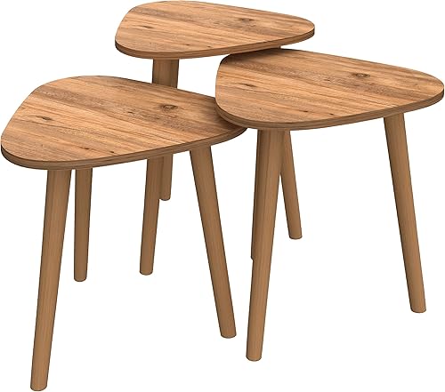 Miniatura 9 de PAK HOME Juego de 3 mesas auxiliares anidables de mármol blanco, mesas auxiliares redondas de madera apilables con patas de metal para sala de