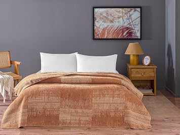 CROWN Ziggy Patterned 100% Cotton Cotton Blanket, Tan, Single