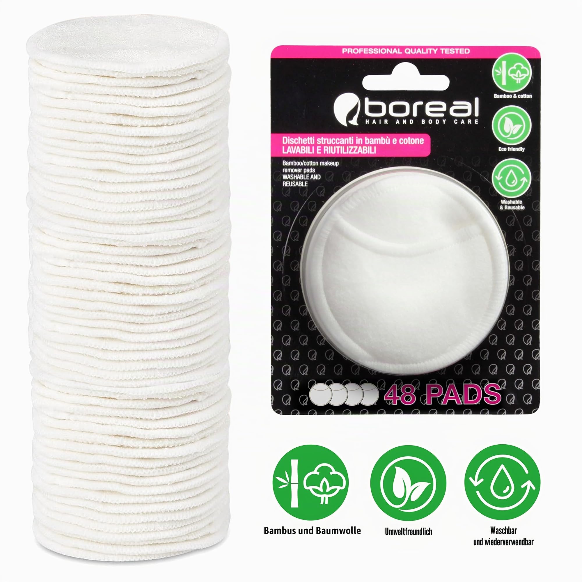 Make-up-Entferner-Pad aus Bambus-Baumwolle, 48 wiederverwendbare waschbare Pads mit Tasche, umweltfreundlich für alle Hauttypen