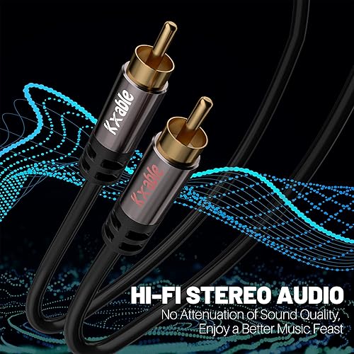 Miniatura 3 de Cable RCA de 8 pies, cable de audio estéreo 2RCA macho a 2RCA macho, cobre sin oxígeno, sonido de alta fidelidad, doble blindaje, cable de subwoofer