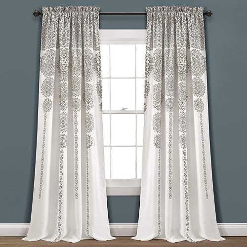 Miniatura 7 de Lush Decor Cortinas de medallón a rayas de tela mandala bohemio damasco impresión filtro de luz para ventana, sala de estar, comedor, dormitorio